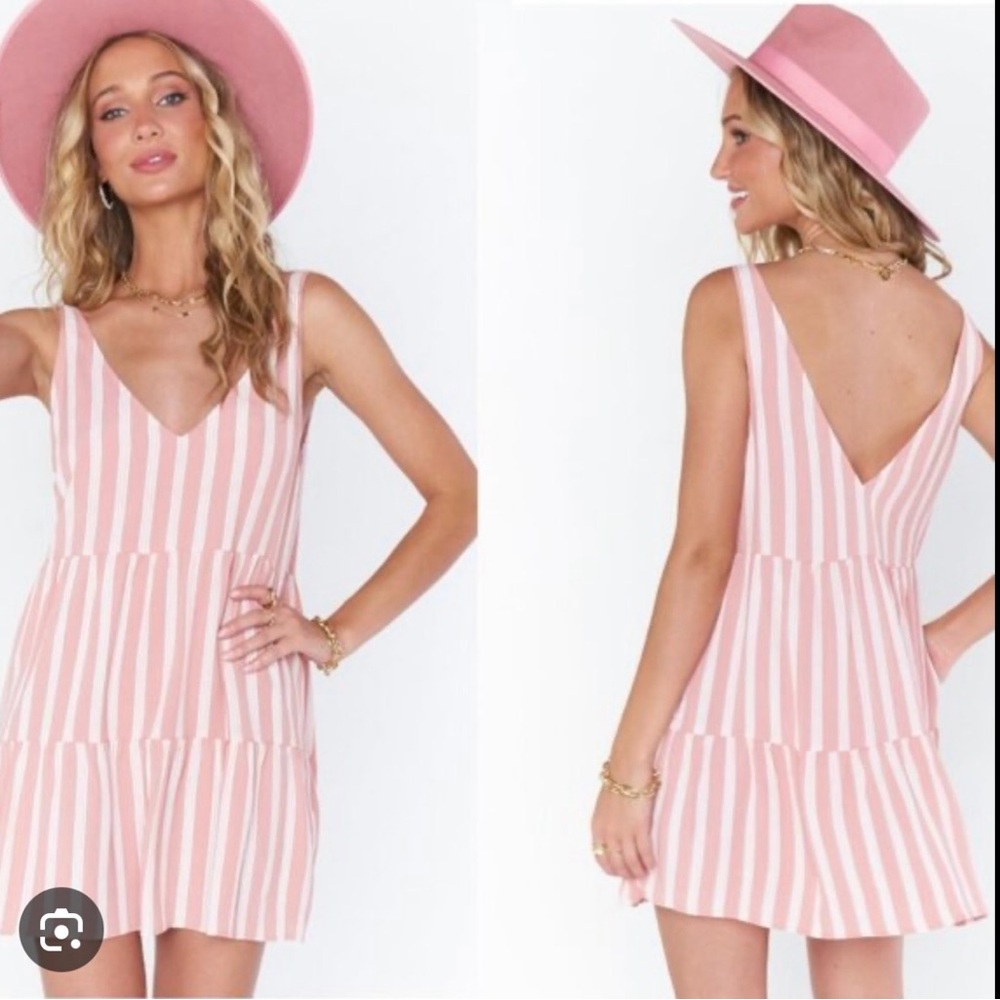 Show Me Your Mumu Pink Stripe Tiered Mini Dress Large Summer Vacation
